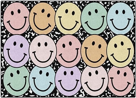 Flagship Carpets Schoolgirl Style Pastel Rainbow Smileys on Notebook Educational Area Rug for Kids Room Seating Décor, Children's Classroom, Play Carpet for Teaching and Playroom, 5' x 7'6", Multi - LeafyLoom