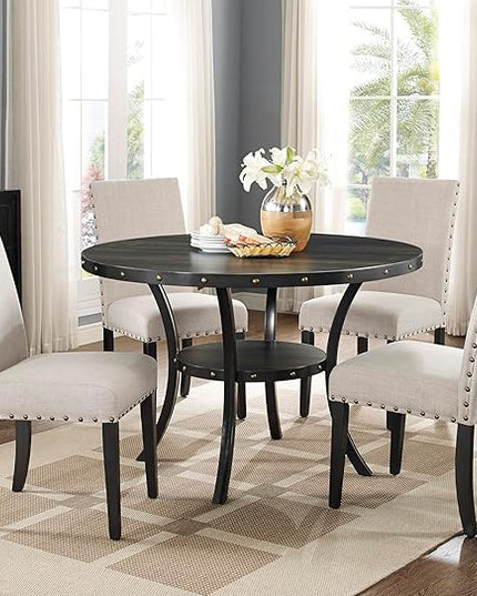 New Classic Furniture Crispin Dining Chair (Set of Four), 100% Polyester Natural Beige Fabric with Espresso Legs - LeafyLoom