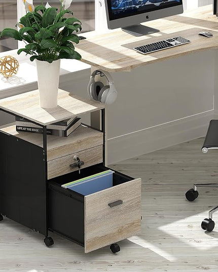 SHW Rolling File Cabinet w/ 2 Drawers & Open Shelf, Maple - LeafyLoom