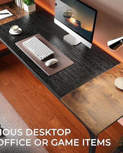 Computer Desk, 80 Inch Office Desk, Gaming Desk with Storage, Writing Desk Work Desk for Home Office, Study, Long Simple Desk, Large Legroom, Metal Frame, Rustic Brown and Black - LeafyLoom