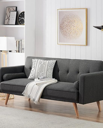 NicBex Sectional Couch Sofa with 2 Round Pillows Cotton Sofa Bed Cloud Couch for Living Room Furniture Sets with Adjustable Back, Modular Sofa for Living Room, Bedroom, Apartment,71.6" L, Dark Gray - LeafyLoom