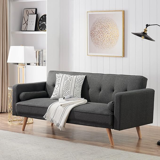 NicBex Sectional Couch Sofa with 2 Round Pillows Cotton Sofa Bed Cloud Couch for Living Room Furniture Sets with Adjustable Back, Modular Sofa for Living Room, Bedroom, Apartment,71.6" L, Dark Gray - LeafyLoom