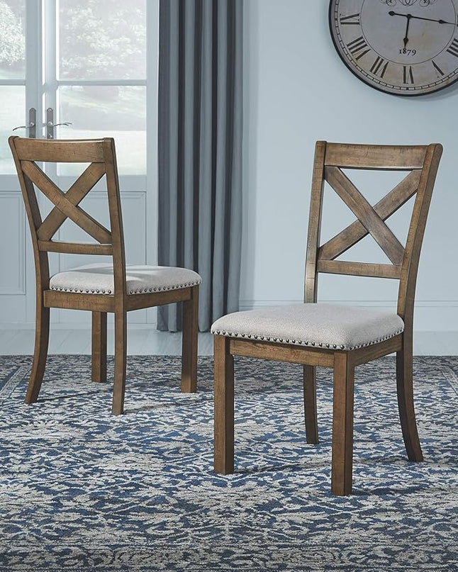 Signature Design by Ashley Moriville Modern Farmhouse 19" Upholstered Dining Room Chair, 2 Count, Brown - LeafyLoom