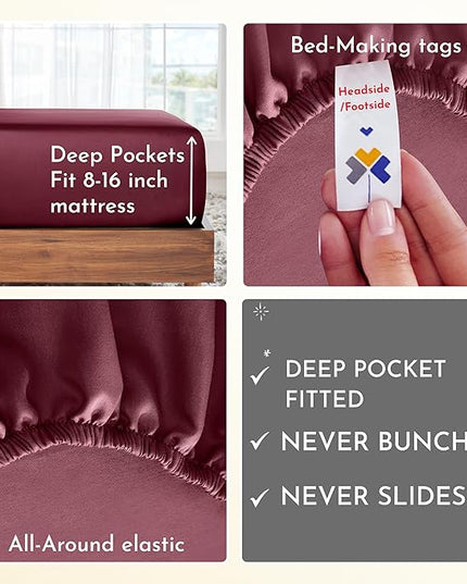 California Design Den Softest 100% Cotton Sheets, Full Size Sheet Sets, 4 Pc, 400 Thread Count Sateen Bedding, Deep Pocket Sheets, Cooling Sheets, Full Size Sheets, Breathable Bed Set (Burgundy Red) - LeafyLoom