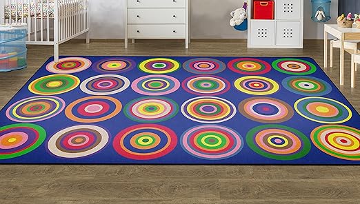 Flagship Carpets Color Rings Colorful Children's Area Rug for Kids Room Circle Seating Décor, Play Carpet for Teaching and Playing, Seats 24, 7'6" x 12', Indigo Blue - LeafyLoom
