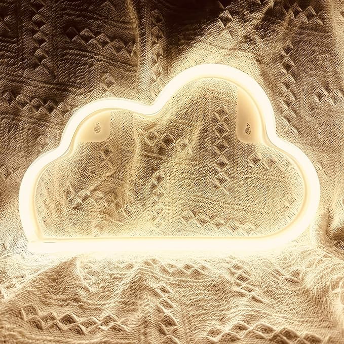 VagaryLight Cloud Neon Sign Cloud Light Aesthetic Room Decor for Teen Girls Warm White Cloud Wall Decorative Night Light for Bedroom Kids Room Home Decor Neon Light Battery and USB Powered (NECLD) - LeafyLoom