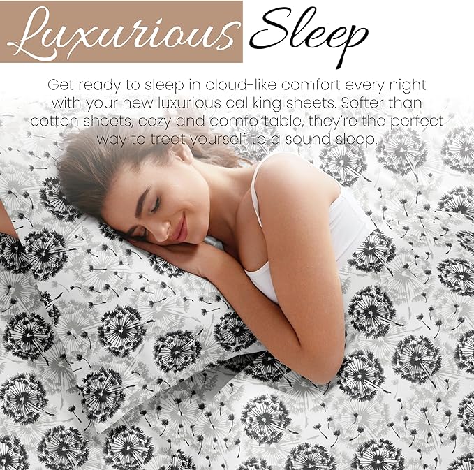 Linen Market 4 Piece California King Bedding Sheet Set (Gray Floral) - Sleep Better Than Ever with These Ultra-Soft & Cooling Bed Sheets for Your Cal King Size Bed - Deep Pocket Fits 16" Mattress - LeafyLoom