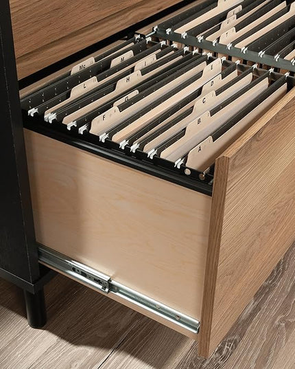 Sauder Acadia Way Lateral File, L: 30.32" x W: 19.45" x H: 29.76", Raven Oak Finish - LeafyLoom