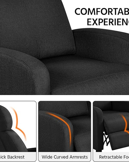 Yaheetech Fabric Recliner Chair Sofa Ergonomic Adjustable Single Sofa with Thicker Seat Cushion Modern Home Theater Seating for Living Room Matte Black - LeafyLoom