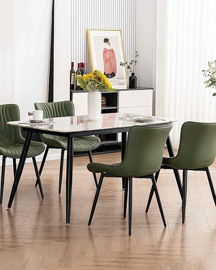 YOUTASTE Dining Chairs Set of 2 Upholstered Mid Century Modern Kitchen Dining Living Room Chairs Armless Faux Leather Accent Chair Metal Vanity Lounge Chair with Back for Bedrooms,Olive Green - LeafyLoom