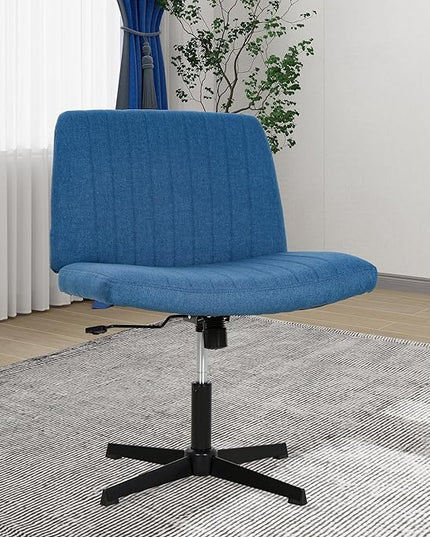 FDW Criss Cross Chair Armless Cross Legged Office Desk Chair Adjustable Swivel Ergonomic Gaming Chair No Wheels Backrest with Wide Seat Native Sponge Computer Task Vanity Chair for Home Office,Blue - LeafyLoom