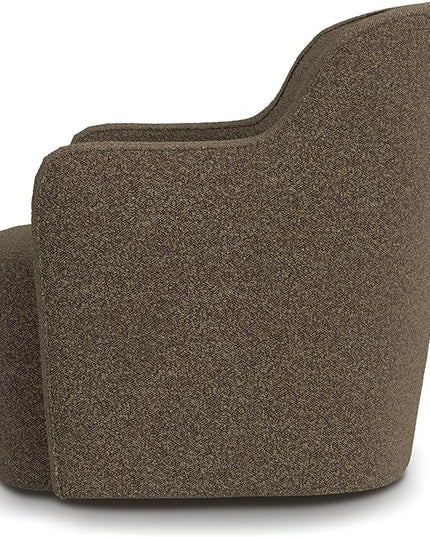 HomePop Décor Upholstered 360° Barrel Back Swivel Accent Living Room & Bedroom|Decorative Home Furniture Directors-Chairs, Dark Brown Boucle - LeafyLoom