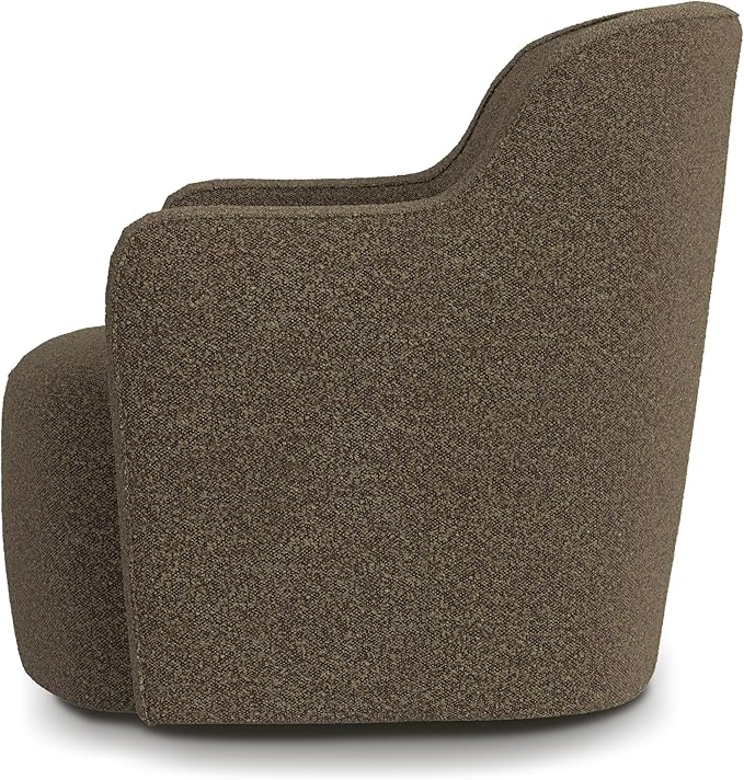 HomePop Décor Upholstered 360° Barrel Back Swivel Accent Living Room & Bedroom|Decorative Home Furniture Directors-Chairs, Dark Brown Boucle - LeafyLoom