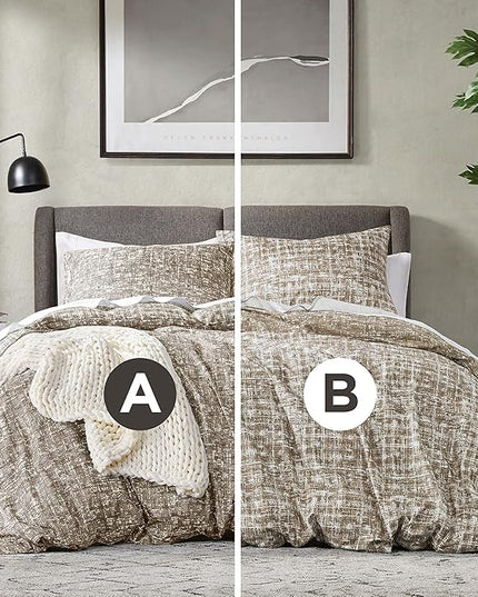 Hyde Lane Twin/Twin XL Kids Comforter Set, Taupe Boho Modern Aesthetic Bedding, Teen Boys Plaid Lines Pattern Bed Sets for All Season, 2 Pieces includes 1 Comforter, 1 Sham (66"x 90") - LeafyLoom