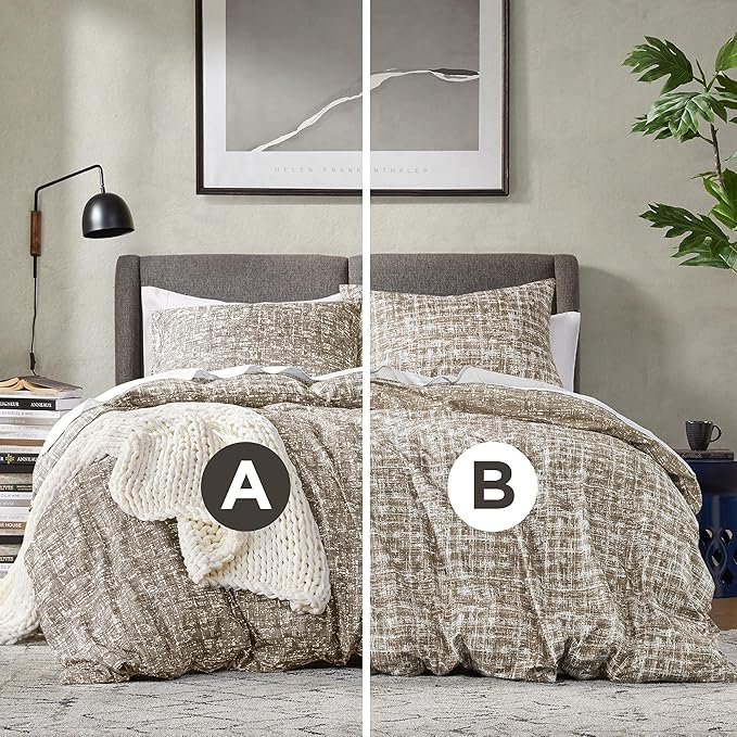 Hyde Lane Twin/Twin XL Kids Comforter Set, Taupe Boho Modern Aesthetic Bedding, Teen Boys Plaid Lines Pattern Bed Sets for All Season, 2 Pieces includes 1 Comforter, 1 Sham (66"x 90") - LeafyLoom