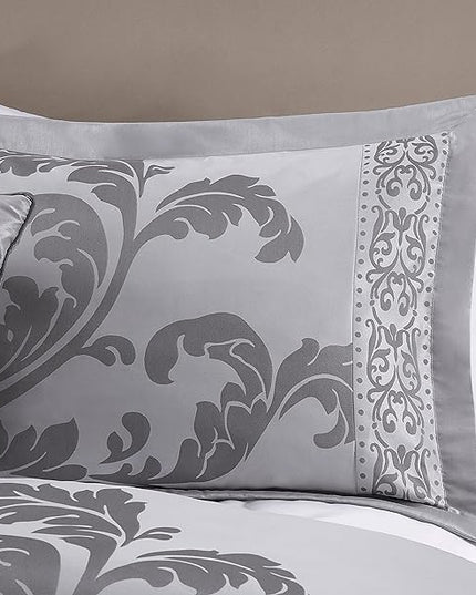 Chezmoi Collection 7-Piece Jacquard Floral Comforter Set (California King, Silver/Gray) - LeafyLoom