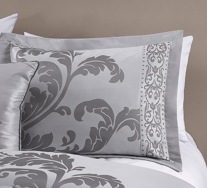 Chezmoi Collection 7-Piece Jacquard Floral Comforter Set (California King, Silver/Gray) - LeafyLoom