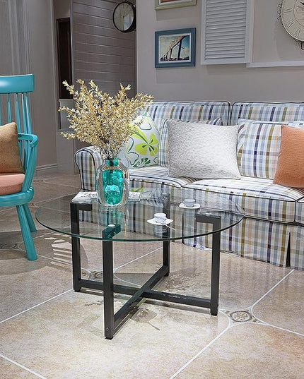 NicBex Coffee Table Modern Tempered Glass Coffee Table with Storage Round Center Tables with Metal Legs Dining Table for Living Room, Dining Room, Office, and Bedroom,35.44" W, Transparent+Gray - LeafyLoom