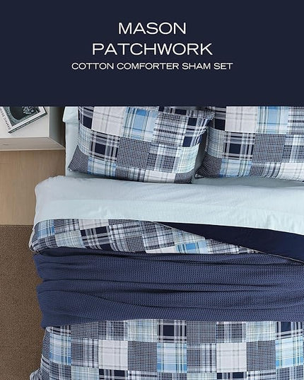 Nautica - King Comforter Set, Soft Cotton Bedding with Matching Shams, Patchwork Inspired Home Decor (Mason Blue, King) - LeafyLoom