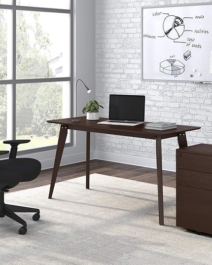 HON Basyx BSX55WPLMWMW Modern Home Office Wood Computer Desk, 55", Walnut - LeafyLoom