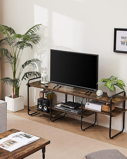 VECELO, Entertainment Center/Media Console Table with Adjustable Storage Shelves for Living Room/Bedroom, 55 inch TV Stand, Rustic Brown - LeafyLoom