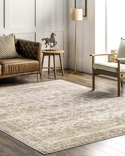 nuLOOM Deadra Medallion 8x10 Machine Washable Area Rug for Living Room Bedroom Dining Room Kitchen, Beige/Ivory - LeafyLoom