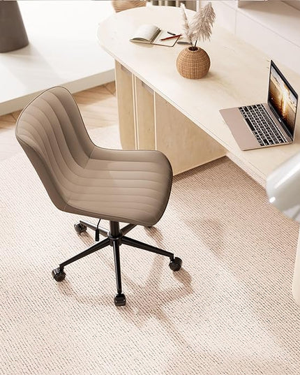 YOUNIKE Office Chair Swivel Desk Chair Upholstered Faux Leather Height Adjustable with Wheels Computer Task Chair Modern Rolling Armless Ergonomic High Back, Khaki, Loads 300 lbs - LeafyLoom