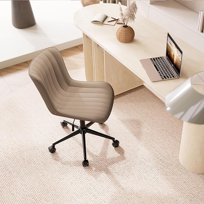 YOUNIKE Office Chair Swivel Desk Chair Upholstered Faux Leather Height Adjustable with Wheels Computer Task Chair Modern Rolling Armless Ergonomic High Back, Khaki, Loads 300 lbs - LeafyLoom
