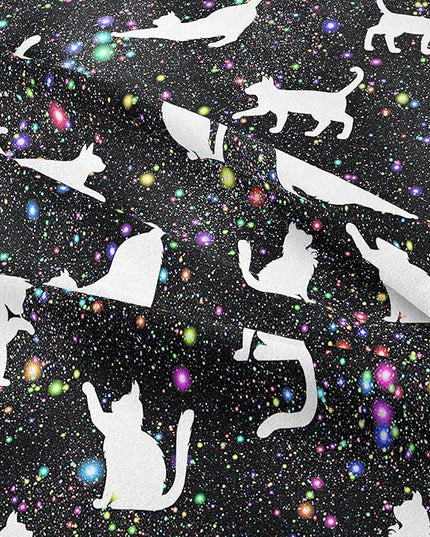 Tailor Shop Cat Comforter Set for Kids Boys Girls Teens Cute Cartoon Cat Galaxy Bedding Sets Black Dreamy Outer Space Full Size with 1 Comforter 2 Pillow Shams - LeafyLoom