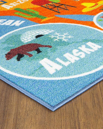 KC Cubs Playtime Collection USA United States Map Educational Learning & Game Area Rug Carpet for Kids and Children Bedrooms and Playroom (8'2" x 9'10"), Multi - LeafyLoom
