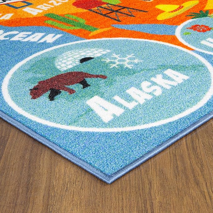 KC Cubs Playtime Collection USA United States Map Educational Learning & Game Area Rug Carpet for Kids and Children Bedrooms and Playroom (8'2" x 9'10"), Multi - LeafyLoom