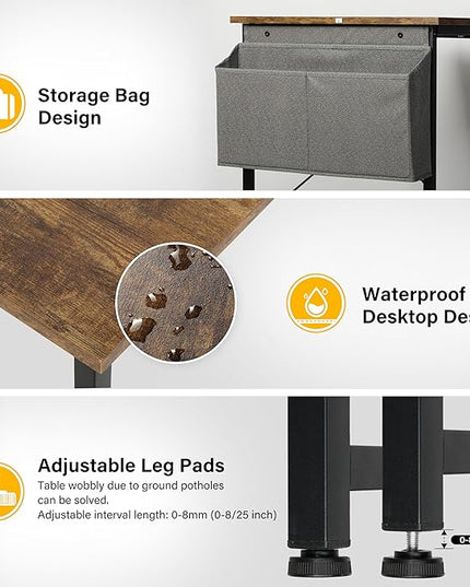 HealSmart 40 Inch Computer Desk Home Writing Study Worktable with Storage Bag for Bedroom, Office, Apartment, Brown - LeafyLoom