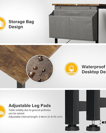 HealSmart Writing Study Worktable for Bedroom Small Desk, Modern Simple Style PC Table with Storage Bag, 40 Inch, Brown-New Version - LeafyLoom