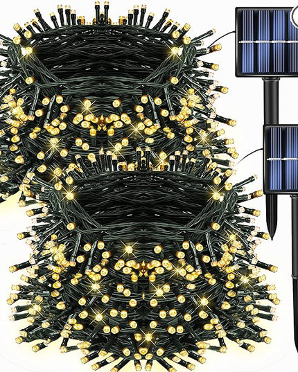 Dazzle Bright 2 Pack Total 400LED 132FT Warm White Christmas Solar String Outdoor Lights, Solar Powered with 8 Modes Waterproof Fairy Lights for Bedroom Patio Garden Tree Party Yard Decoration DazzleBright