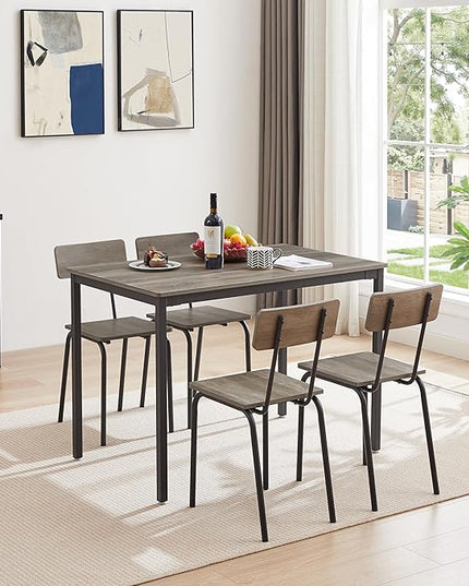 NicBex Bar Table and Chairs Set Small Kitchen Table Set for 4 Dining Table Set 5-Piece Dining Chair with Backrest for Small Space, Industrial Style, Sturdy Construction, Grey - LeafyLoom
