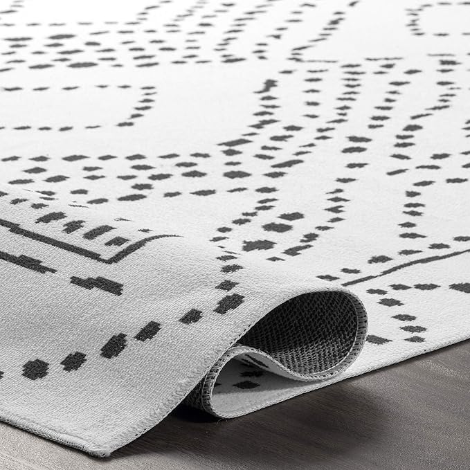 nuLOOM Mila Machine Washable Diamond Trellis Ultra Thin Runner Rug, 2' 6" x 12', White - LeafyLoom