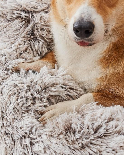 WESTERN HOME WH Calming Dog & Cat Donut Cuddler, Anti-Anxiety Warming Cozy Soft Round Bed, Fluffy Faux Fur Plush Cushion for Small Medium Dogs and Cats (20"/24"/27"/30") WESTERNHOME