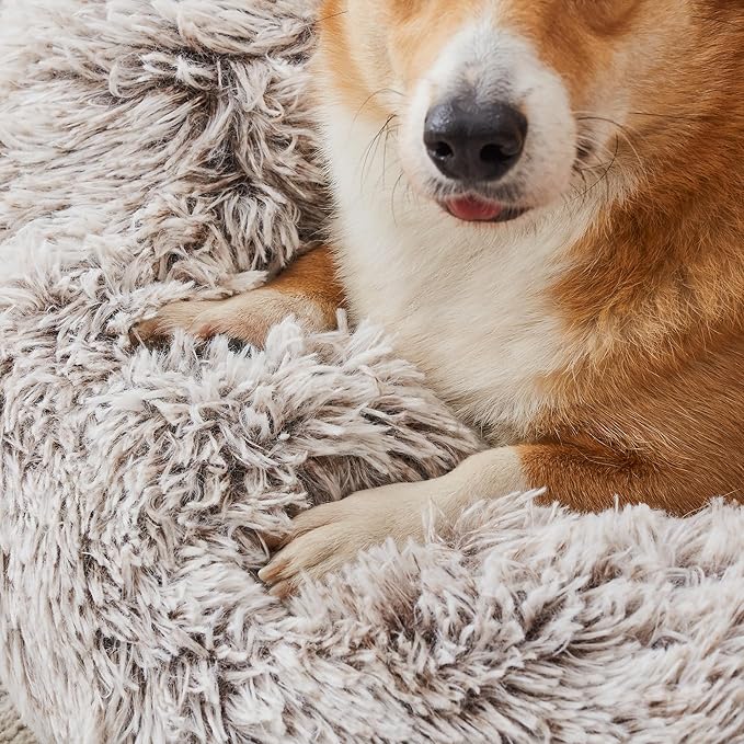WESTERN HOME WH Calming Dog & Cat Donut Cuddler, Anti-Anxiety Warming Cozy Soft Round Bed, Fluffy Faux Fur Plush Cushion for Small Medium Dogs and Cats (20"/24"/27"/30") WESTERNHOME
