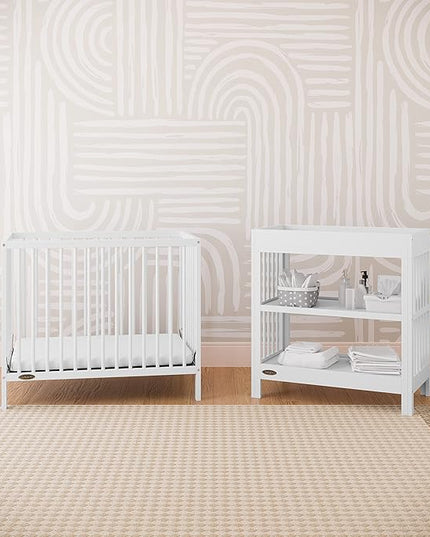 Graco Teddi 4-in-1 Convertible Mini Crib with Bonus Water-Resistant Mattress (White) – GREENGUARD Gold Certified, 2.75-Inch Mattress Included, Convenient Size, Easy 30-Minute Assembly - LeafyLoom