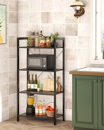 VERMESS Industrial Bookshelf, 4-Tier 24inch Black Shelving Unit Wood Bookcase with Open Shelves, Rustic Standing Bookshelves Metal Frame Display Rack for Living Room,Bedroom, 24 * 11.8 * 47.2inch - LeafyLoom