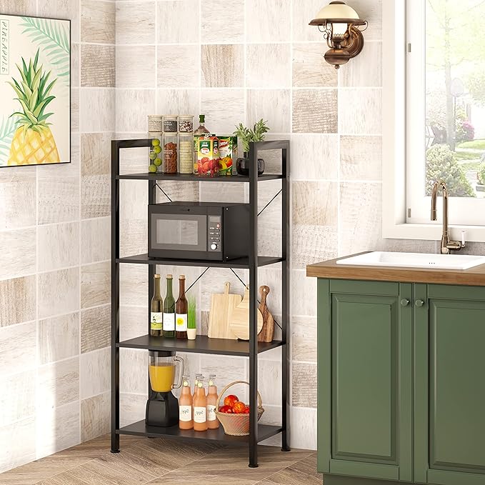 VERMESS Industrial Bookshelf, 4-Tier 24inch Black Shelving Unit Wood Bookcase with Open Shelves, Rustic Standing Bookshelves Metal Frame Display Rack for Living Room,Bedroom, 24 * 11.8 * 47.2inch - LeafyLoom