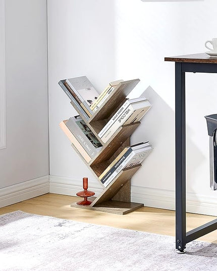 Hoctieon 4 Tier Tree Bookshelf, 4 Shelf Bookcase, Modern Book Storage, Free Standing Tree Bookcase, Utility Organizer Shelves for Home Office, Living Room, Bedroom, Greige - LeafyLoom
