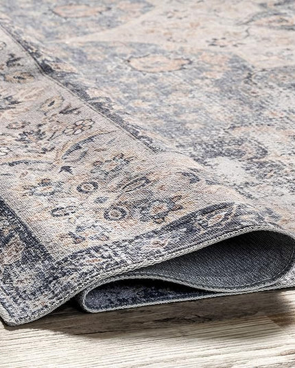 nuLOOM Elsa Floral Blossom Machine Washable Ultra Thin Area Rug, 4' x 6', Blue - LeafyLoom