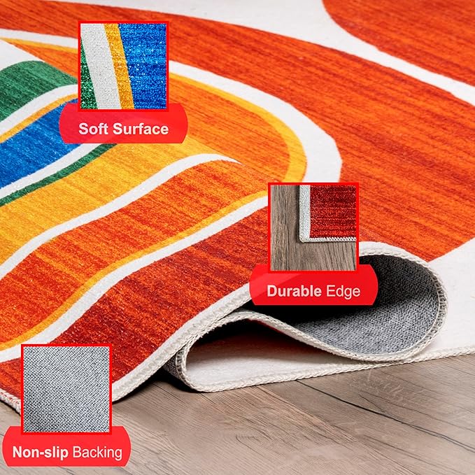 nuLOOM Classic Double Rainbow Machine Washable Kids Ultra Thin Area Rug, 4' x 6', White Multi - LeafyLoom