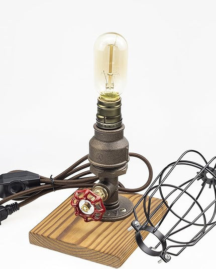 Loft Style Lamp, Solaire of Astora", Steam Punk Industrial, Bedside Night Lamp, Metal Body, Table Desk Light with Dimmer, LL-023 - LeafyLoom