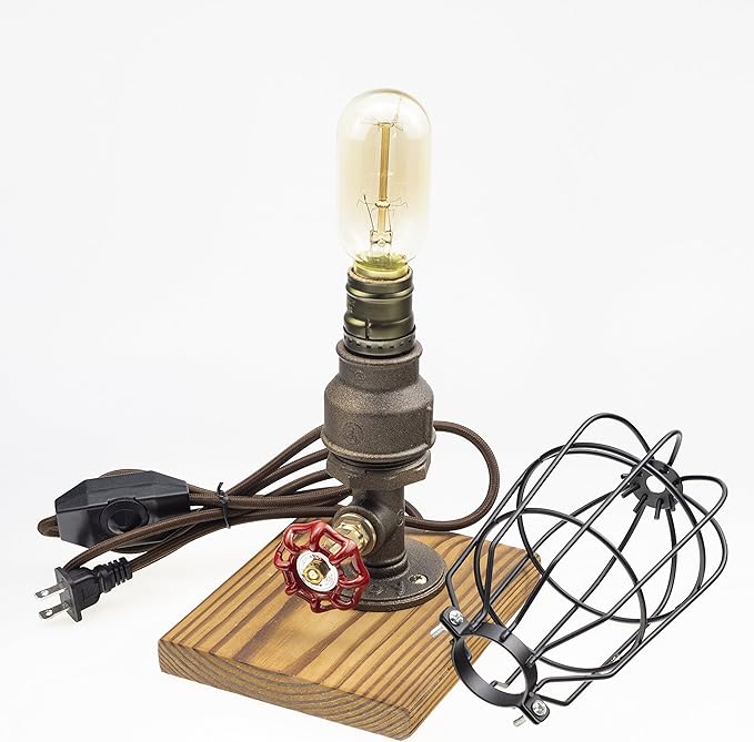 Loft Style Lamp, Solaire of Astora", Steam Punk Industrial, Bedside Night Lamp, Metal Body, Table Desk Light with Dimmer, LL-023 - LeafyLoom