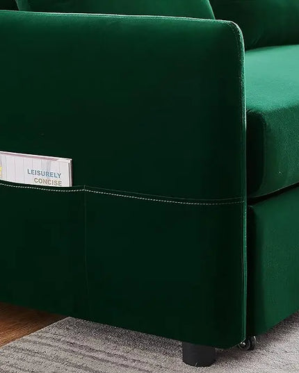 57.1" Convertible Sofa Bed, 3 in 1 Multi-Functional Lounge Chair Sleeper Loveseat , Pull Out Couch Guest Bed Futon Sofabed Sofacama with Adjustable Backrest and Side Pockets for Living Room Office - LeafyLoom