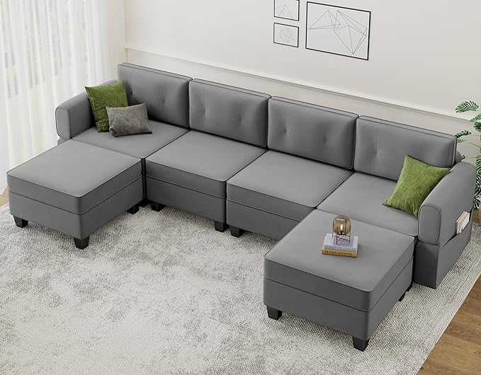 Modular Sectional Sofa, Convertible Sectional Couches for Living Room U Shaped Sofa Couch with Storage Ottoman, High Supportive 6 Seats Reversible Sectionals 113'' with Chaise, Dark Grey - LeafyLoom