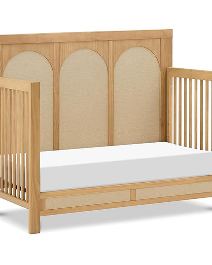 Namesake Eloise 4-in-1 Convertible Crib in Honey and Performance Sand Eco-Weave, GREENGUARD Gold Certified - LeafyLoom
