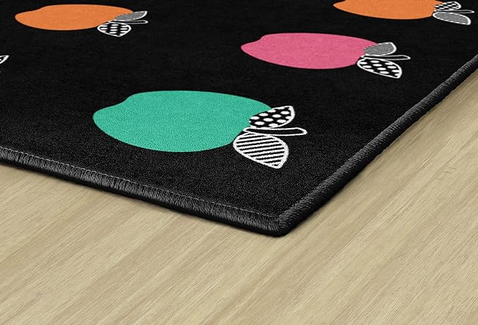 Flagship Carpets Schoolgirl Style Stylish Black & White Brights Apple Sit Spot Classroom Area Rug for Indoor Classroom Learning or Kid Bedroom Educational Play Mat, 7'6" x 12' - LeafyLoom